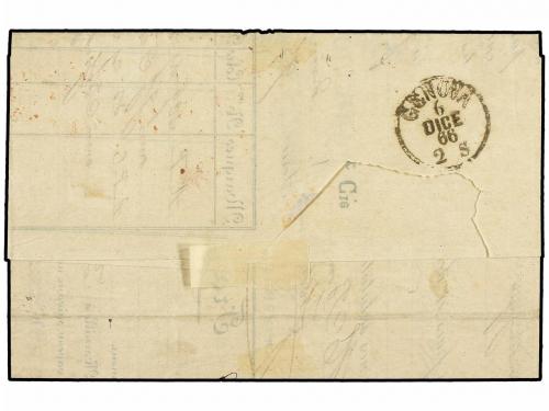 ✉ FRANCIA. Yv. 23. 1866. MARSELLA a GENOVA. 40 cts. naranja.