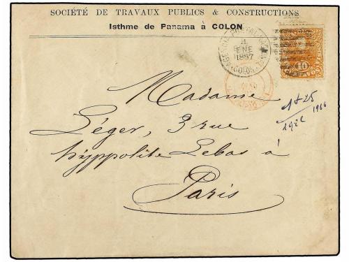✉ PANAMA. 1887 (4-Enero). PERIODO FRANCES. Sobre de la Socié