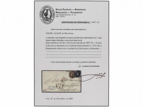 ¿ PORTUGAL. Af. 29, 34. 1871. LISBOA a ALEMANIA. 20 reis bis