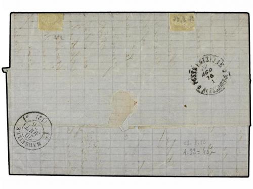 ✉ EGIPTO. 1870. CAIRO a FRANCIA. 20 pa. gris y 1 pi. rojo, a