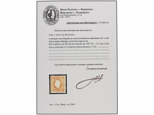 * PORTUGAL. 1867. 80 reis naranja. Color fresco, regular cen
