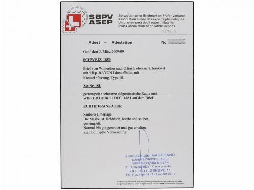 ¿ SUIZA. 1850. WINTERTHUR a ZURICH. 5 Rp. azul oscuro y rojo