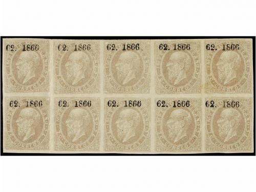 * MEXICO. Sc. 26. 1866. 7 cts. gris litografiado. Bloque de 