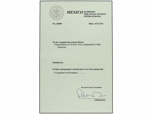 * MEXICO. Sc. 26. 1866. 7 cts. gris litografiado. Bloque de 