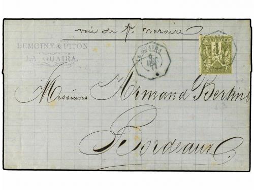 ✉ VENEZUELA. 1877. LA GUAYRA a BURDEOS circulada con sello f