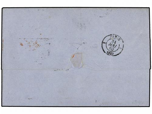 ✉ SUIZA. 1860. BASEL a PARIS. 40 Rp. verde claro, pareja. MA