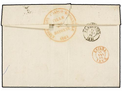 ✉ FRANCIA. Yv. 23. 1864. BAYONNE a ESPAÑA. 40 cts. naranja, 