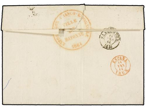 ✉ FRANCIA. Yv. 23. 1864. BAYONNE a ESPAÑA. 40 cts. naranja, 