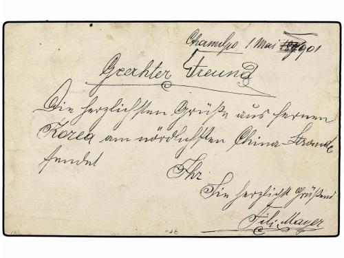 ¿ COREA. 1901. CHEMULPO a AUSTRIA. Entero Postal de 1 cn. az