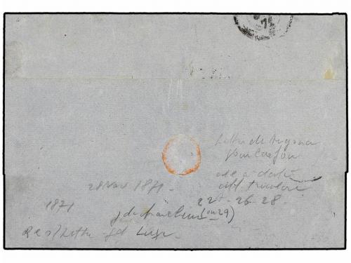 ✉ GRECIA. Yv. 26,28,29. 1871. ANCONA a CORFU. Tasada con 65 