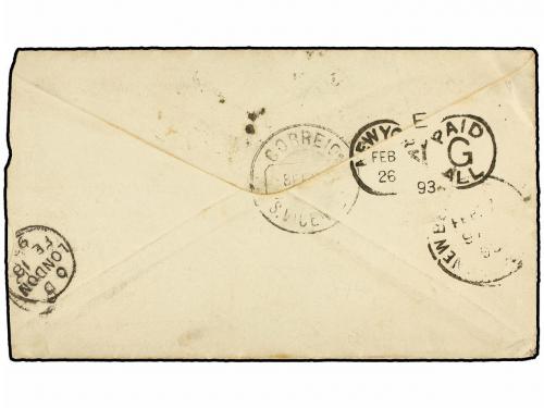 ✉ CABO VERDE. 1893. Cover to New Bedford, USA franked by 188