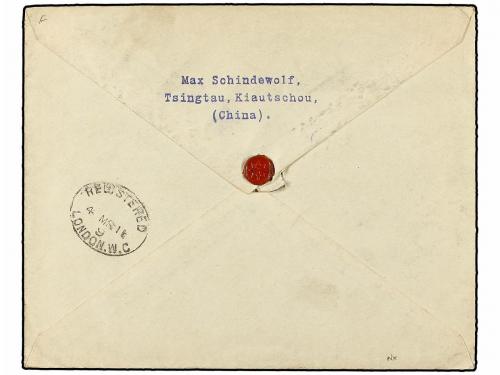 ✉ KIAO-TCHEU. 1911. Registered cover to London franked by Ya