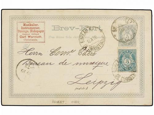 ✉ NORUEGA. 1888. 5 ore postal stationery advertising card, u