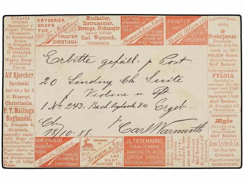 ✉ NORUEGA. 1888. 5 ore postal stationery advertising card, u