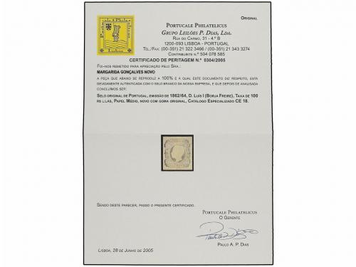 * PORTUGAL. Af. 18. 1862. 100 reis lila. MAGNIFICO EJEMPLAR.