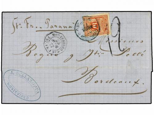 ✉ URUGUAY. 1874-79. CONJUNTO de seis cartas circuladas de MO