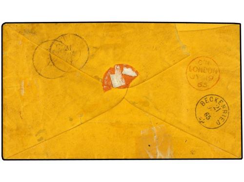 ✉ ESTADOS UNIDOS. 1865. NEW YORK a SUIZA. 1 cto. azul (defec