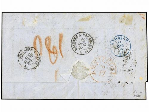 ✉ PORTUGAL. Af. 8. 1858. LISBOA a AMSTERDAM. 50 reis verde, 