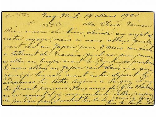 ✉ TAILANDIA. Sc. 7. 1901 (March 20). Indochine 1892 10 c. bl