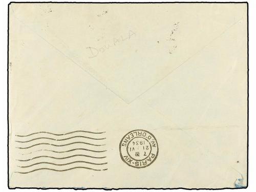 ✉ GABON. 1934. SOBRE circulado a PARÍS. 5 cts., 10 cts. (3) 