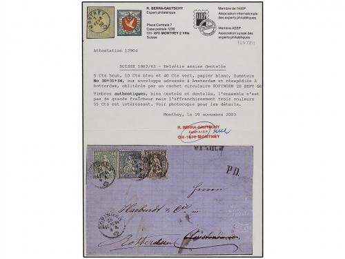 ✉ SUIZA. 1866 (Sept 28). Entire letter to Amsterdam with thr