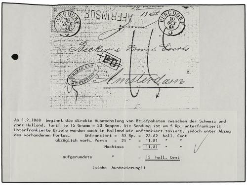 ¿ SUIZA. 1868 (Oct 10). Entire letter to Amsterdam franked b