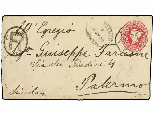 ✉ MALTA. 1906 (July 3). 1d. rose carmine stationery envelope