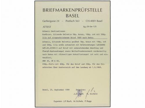 ✉ SUIZA. 1869. LAUSANNE a BACAU (Moldavia, Rumania). Carta c