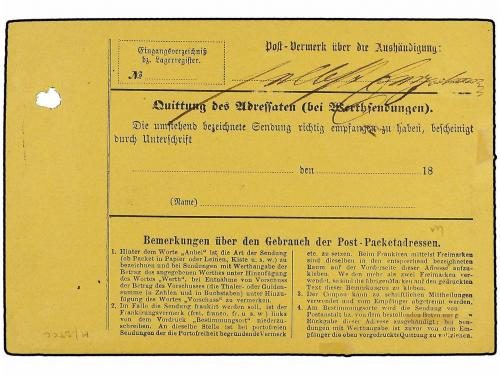 ✉ ALEMANIA. 1874-75. Registered Parcel Receipt coupon for 1 