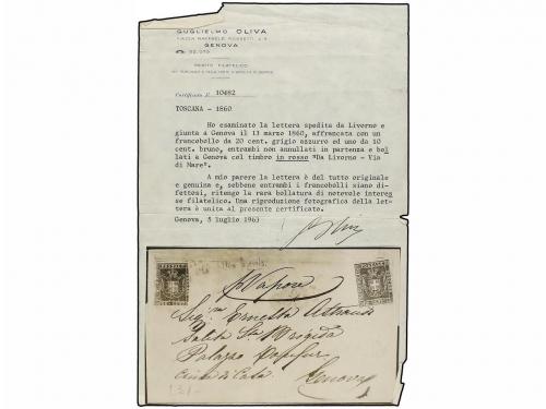 ✉ ITALIA ANTIGUOS ESTADOS: TOSCANA. 1860. LIVORNO a GENOVA. 