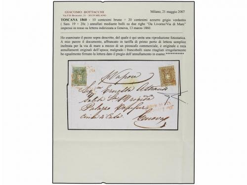 ✉ ITALIA ANTIGUOS ESTADOS: TOSCANA. 1860. LIVORNO a GENOVA. 