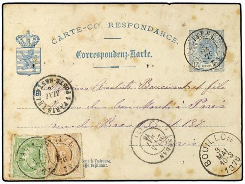 ✉ LUXEMBURGO. 1876 (May). Luxembourg 12 1/2c. blue postal st