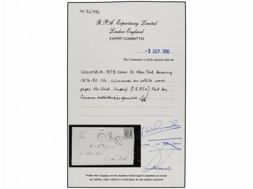 ✉ PANAMA. 1878 (Sept 15). Cover from Palmira to New York fra