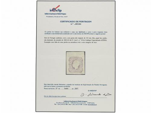 * PORTUGAL. Af. 18. 1862. 100 reis lila, márgenes excepciona