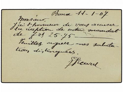 ✉ CONGO BELGA. 1907. 15c. provisional postal stationery card