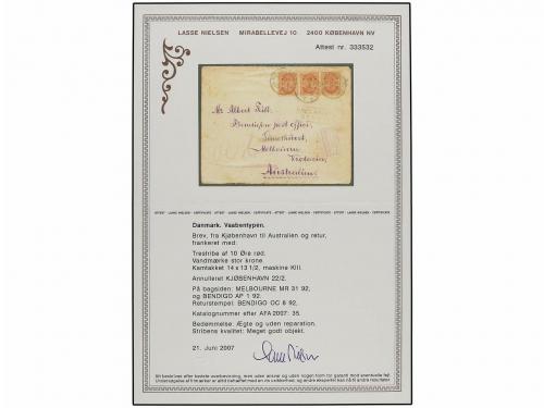 ✉ DINAMARCA. 1892 (Feb 22). Cover to BENDIGO (Victoria, Aust