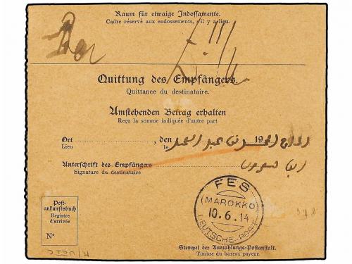 ¿ MARRUECOS ALEMAN. 1914 (June 5). Money order card from MAZ