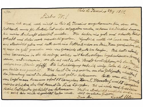 ✉ BRASIL. 1899. 10pf. red postal stationery card used to HAL