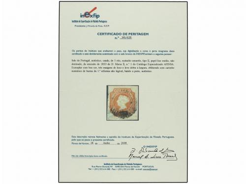 ° PORTUGAL. 1853. 5 reis castaño. Muy bonito ejemplar. Cert.