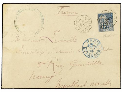 ✉ TAHITI. 1893 (Sept 8). Cover to Nancy at concessionary Sol