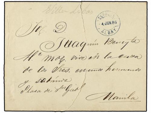 ✉ FILIPINAS. 1886. VILLA LOBOS a MANILA. Franqueo al dorso c