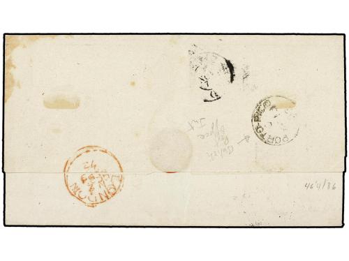 ✉ PUERTO RICO. Ant. 22 (4). 1872. S. JUAN a CADIZ. 25 cts. u