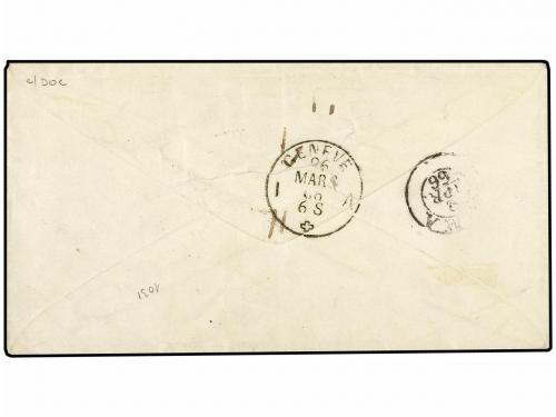¿ SUIZA. 1866 (March 26). Cover from Geneva to Rome franked