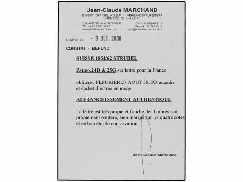 ✉ SUIZA. 1858 (Aug 27). Entire letter to Paris franked by fi