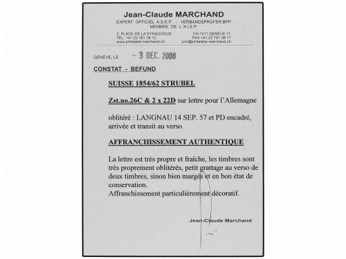 ¿ SUIZA. 1857 (Sept 14). Entire letter to Hanau franked by 1