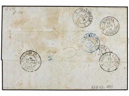✉ LEVANTE: CORREO FRANCES. 1858 (June 9). Cover from CONSTAN