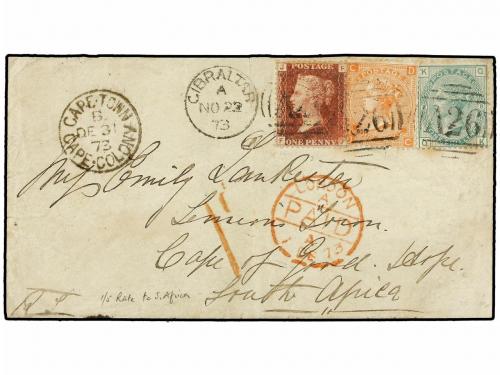 ✉ GIBRALTAR. 1873 (Nov 22). Cover to CAPE OF GOOD HOPE with 