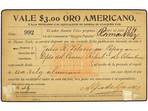 ✉ PANAMA. 1888. PANAMÁ a NEW YORK. Tarjeta postal con respue
