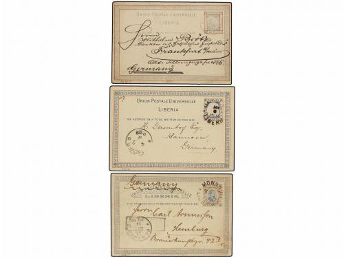 ✉ LIBERIA. 1889-94. 3c. blue & red on buff postal stationery
