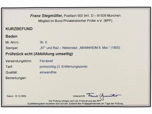 ✉ ALEMANIA ANTIGUOS ESTADOS: BADEN. 1855. MANNHEIM to HEITER